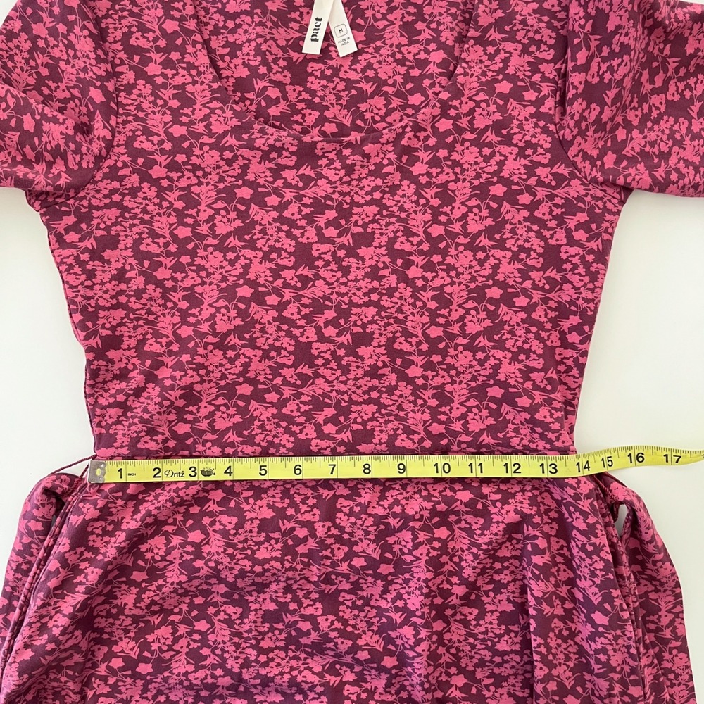 Pact Organic Scoop Neck Fit & Flare Floral Dress Pockets Belt Womens Medium Pink - Picture 10 of 13